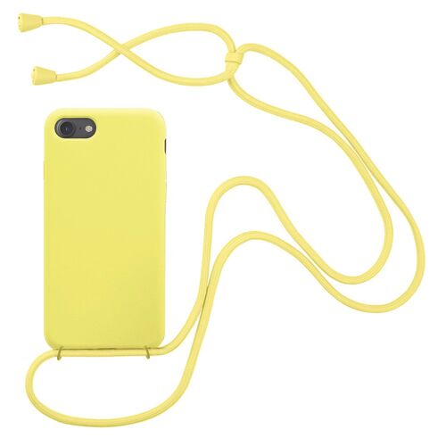 Coque compatible iPhone 7/8 silicone liquide avec cordon - Jaune