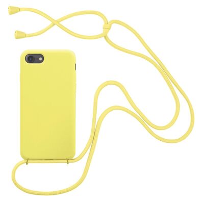 Funda de silicona líquida compatible con iPhone 7/8 con cable - Amarillo