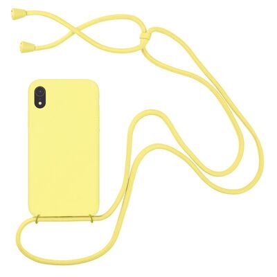 Coque compatible iPhone XR silicone liquide avec cordon - Jaune