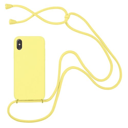 Coque compatible iPhone X/XS silicone liquide avec cordon - Jaune