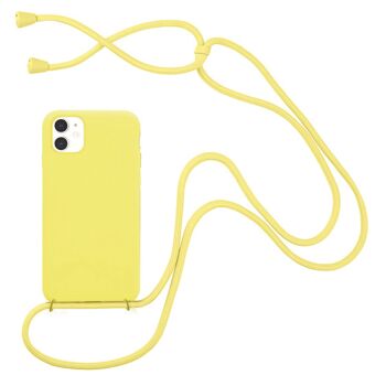 Coque compatible iPhone 11 silicone liquide avec cordon - Jaune 1