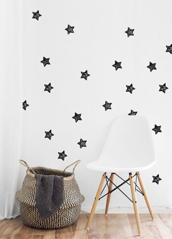 Stickers muraux aquarelle étoiles, monochrome 1