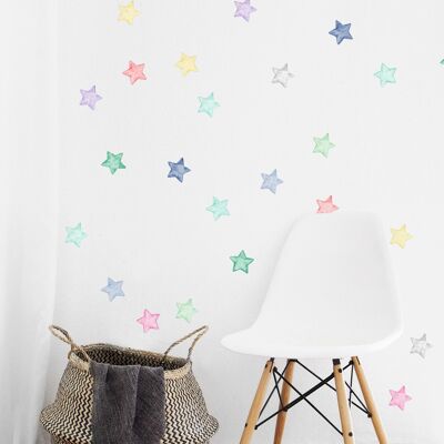 Stickers muraux aquarelle étoiles, multicolore
