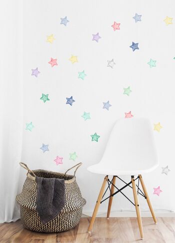 Stickers muraux aquarelle étoiles, multicolore 1