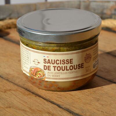 Saucisse de Toulouse aux lentilles vertes du Berry, bocal 360g