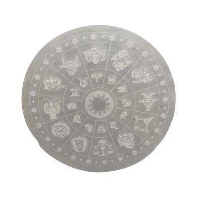 10cm Selenite round engraved charging disc  - Zodiac
