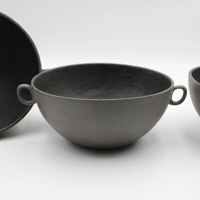 Black ceramic bowl with handles