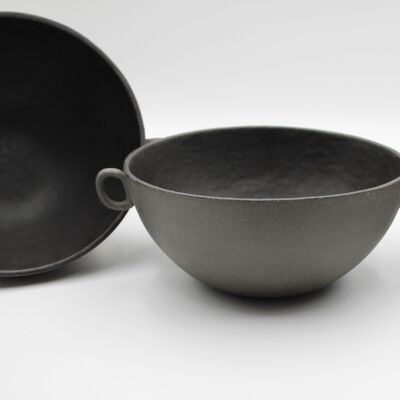 Black ceramic bowl with handles