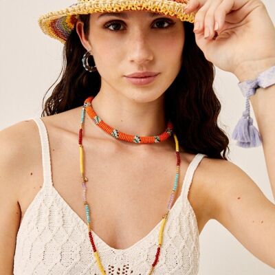 COLLIER LONG ERYS PERLES MULTICOLORE CHARMS CŒURS