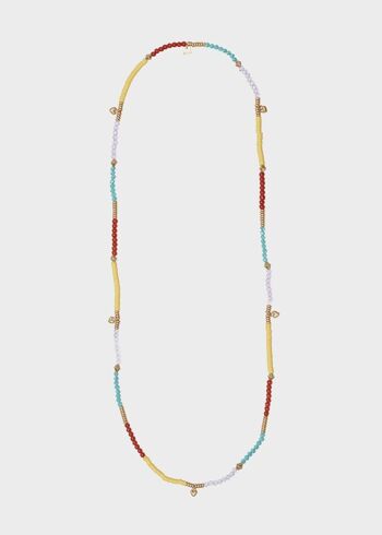 COLLIER LONG ERYS PERLES MULTICOLORE CHARMS CŒURS 3