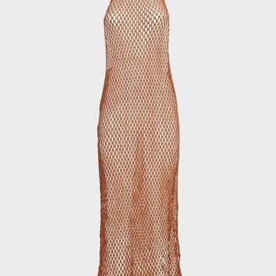 REAL LONG CROCHET DRESS IN BROWN SIZE I