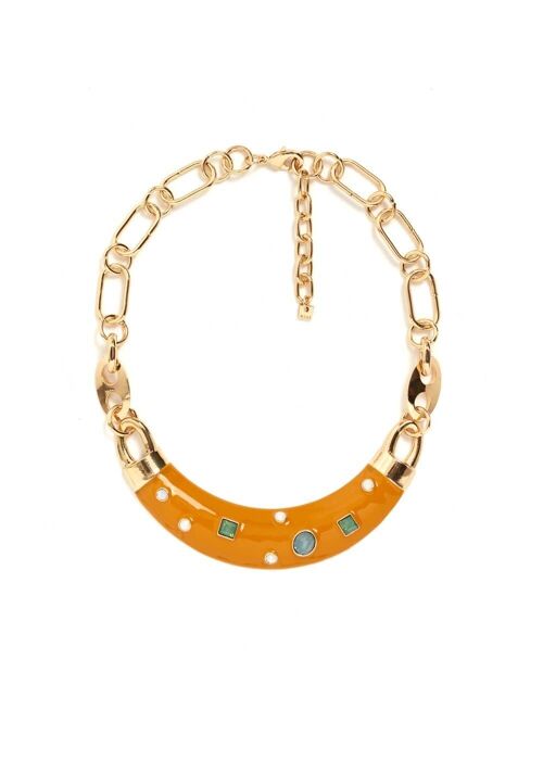 YELLOW OLGA CREW NECK NECKLACE WITH COLORED STONES