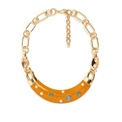 YELLOW OLGA CREW NECK NECKLACE WITH COLORED STONES