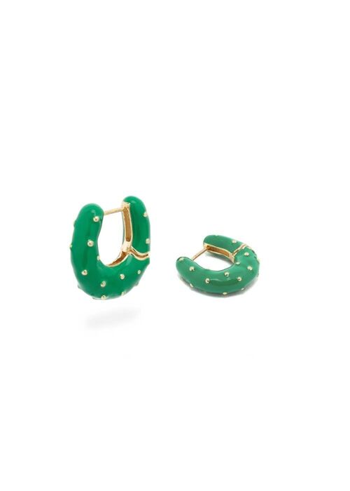 VIVIAN GREEN ENAMEL EARRINGS GOLD 14KT PLATED