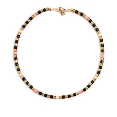 COLLIER TOBI AVEC OR NOIR ET PERLES ROSE