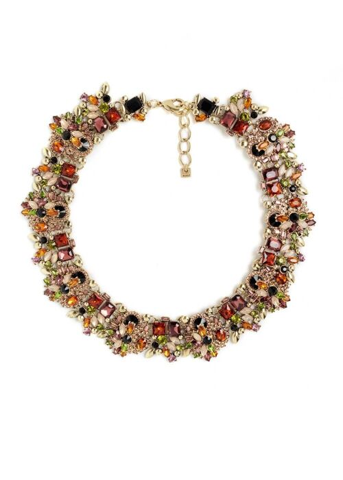THICK GOLD NECKLACE W/ COLORED CRYSTALS