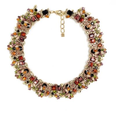 THICK GOLD NECKLACE W/ COLORED CRYSTALS