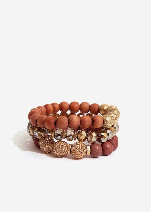 SET OF TERRACOTTA ELASTIC BRACELETS WITH CRYSTALS