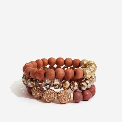 SET OF TERRACOTTA ELASTIC BRACELETS WITH CRYSTALS