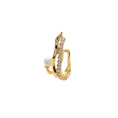 PEARL & ZIRCONS EAR CUFF 18K GOLD PLATED