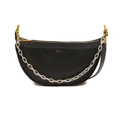 NATHALIE BLACK NYLON HALF-MOON SHOULDER BAG