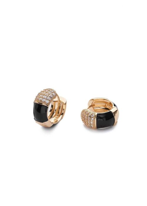 MONA BLACK ENAMELLED HOOP EARRINGS W/ ZIRCONS