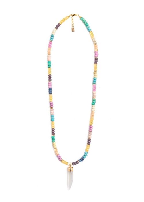 MISSI LONG NECKLACE W/ NATURAL STONES&WHITE HORN