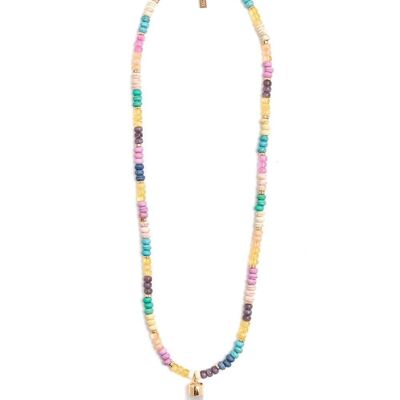 MISSI LONG NECKLACE W/ NATURAL STONES&WHITE HORN