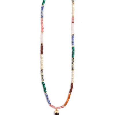 MISSI LONG NECKLACE W/ NATURAL STONES&BRONZE HORN