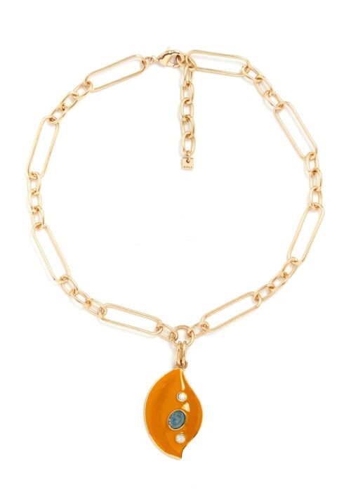 MARTI CREW NECK NECKLACE W/YELLOW PENDANT & STONES