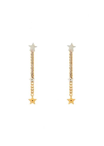 BOUCLES D'OREILLES LONGUES ÉTOILES TACHES. ACIER. PLAQUÉ OR 14K 1