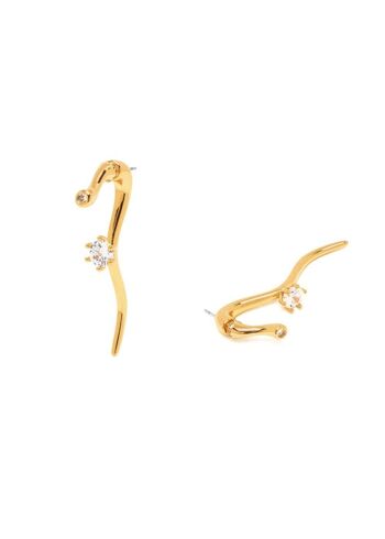 BOUCLES D'OREILLES LONGUES RIGIDES AVEC ZIRCON PLAQUÉ OR 18K 1