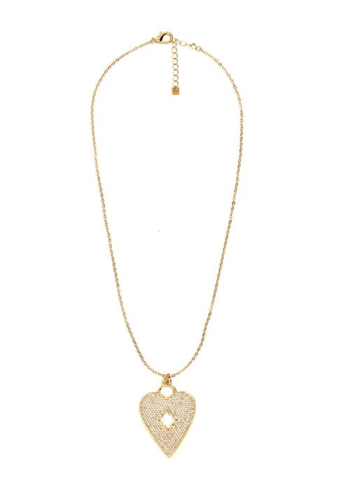 LONG NECKLACE W/HEART ZIRCONS PLATED GOLD14KT