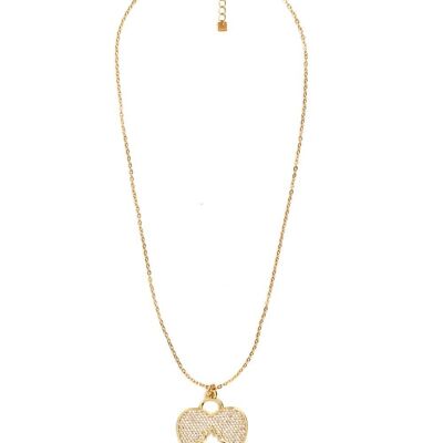 LONG NECKLACE W/HEART ZIRCONS PLATED GOLD14KT