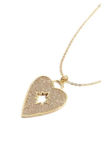 COLLIER LONG AVEC COEUR ZIRCONS PLAQUÉ OR 14KT 2