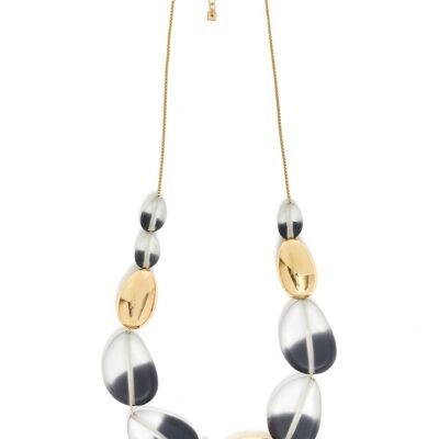 COLLIER LONG EN RÉSINE TRANSPARENTE AVEC PÉPITES D'OR