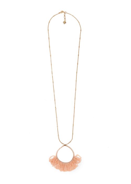 LONG GOLD NECKLACE WITH PEACH CRYSTALS PENDANT