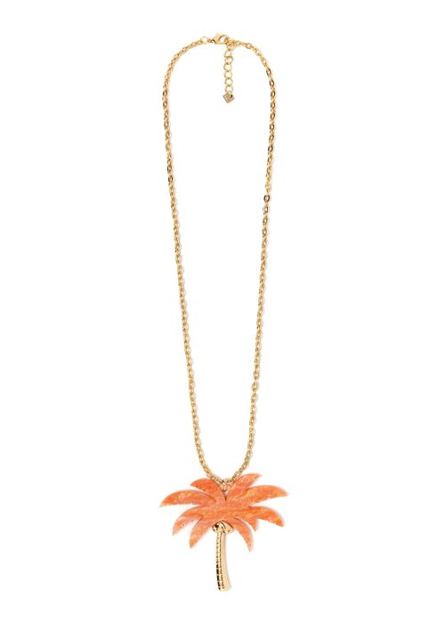 LONG GOLD NECKLACE WITH ORANGE RESIN PALM