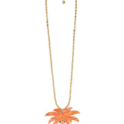 COLLIER LONG OR AVEC PAUME EN RESINE ORANGE