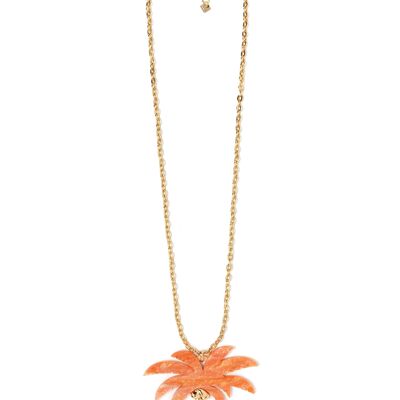 LONG GOLD NECKLACE WITH ORANGE RESIN PALM