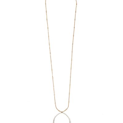 LONG GOLD NECKLACE WITH IVORY CRYSTALS PENDANT