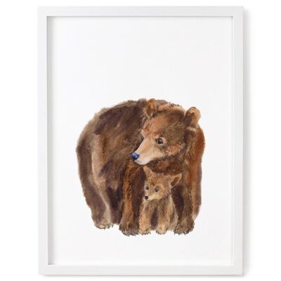Estampado de oso, mamá y cachorro de oso - 5 x 7 pulgadas