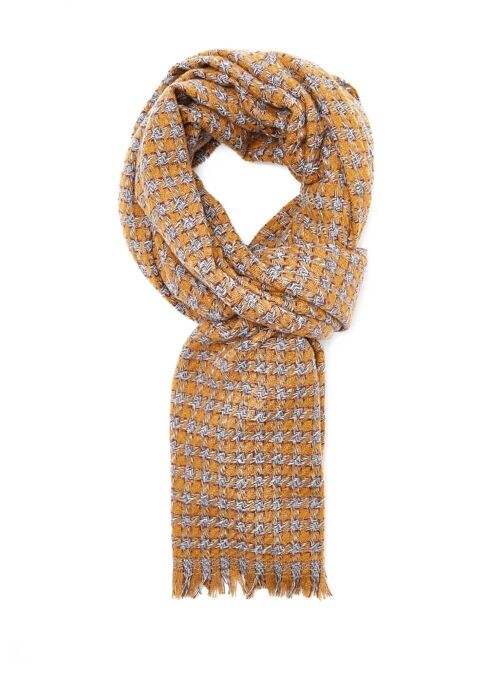 LOLLI BEIGE & MUSTARD PIED-DE-POULE SCARF