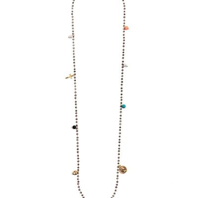 COLLIER LILI AVEC PERLES NOIRES ET COEUR