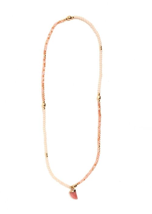 LIGHT ELASTIC NECKLACE WITH BEADS AND PINK HORN