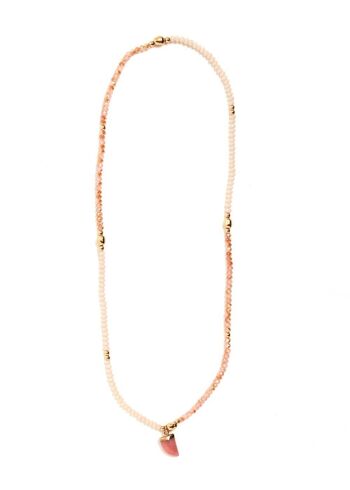 COLLIER ÉLASTIQUE LÉGER AVEC PERLES ET CORNE ROSE 1