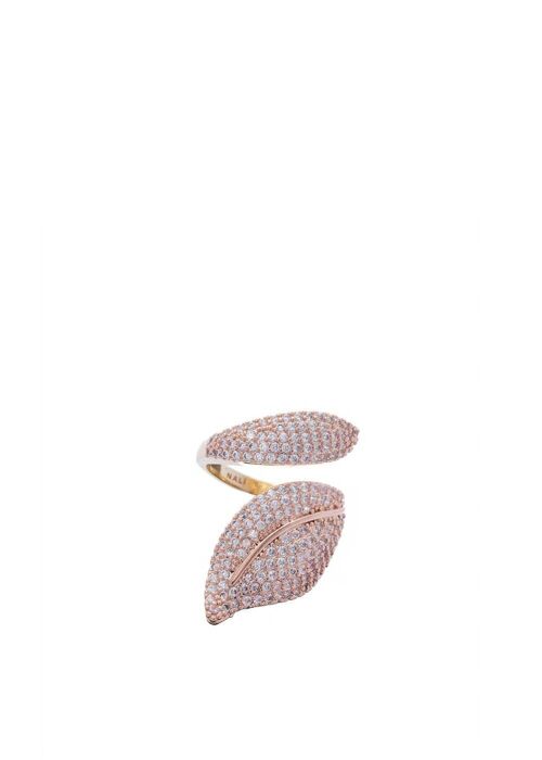 LEAF-SHAPED RING W/ ZIRCONS 14K GOLD PLATED