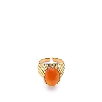 ANILLO HOLA PIEDRA NATURAL NARANJA CHAPADO ORO 18K