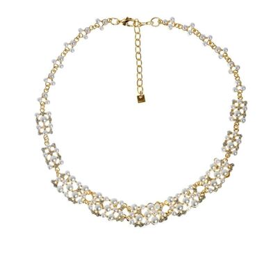 GOLD NECKLACE W/ WHITE PEARLS & CRYSTALS
