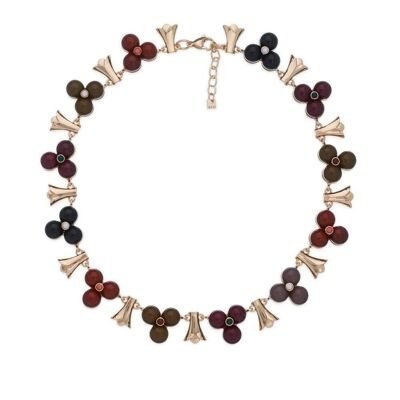 COLLIER EN OR AVEC FLEURS EN RÉSINE MULTICOLORE